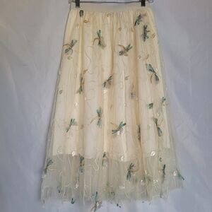 Dragonfly Embroidered 3D Wing Tulle Ivory Fairycore Garden Skirt Women's Size S